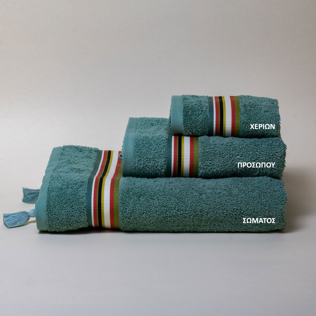 Πετσέτες Μπάνιου (Σετ 3τμχ) White Fabric Regla Green 600gsm