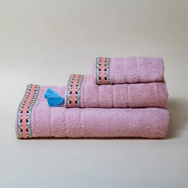 Πετσέτα Προσώπου (50x100) White Fabric Saria Pink 600gsm