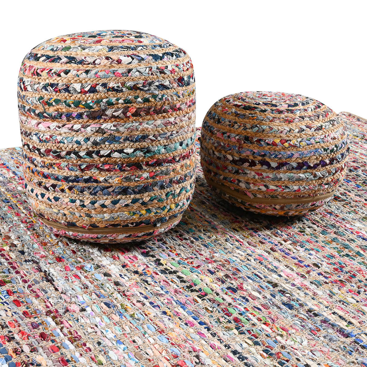 Πουφ (Φ40X40) Pol Rugs Mats Jute Chindi Έπιπλα Σαλονιού Spitishop