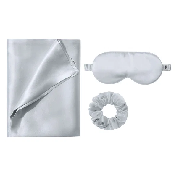 Μεταξωτή Μαξιλαροθήκη + Μάσκα Ύπνου + Scrunchie Feel & Touch Beauty Sleep Silver