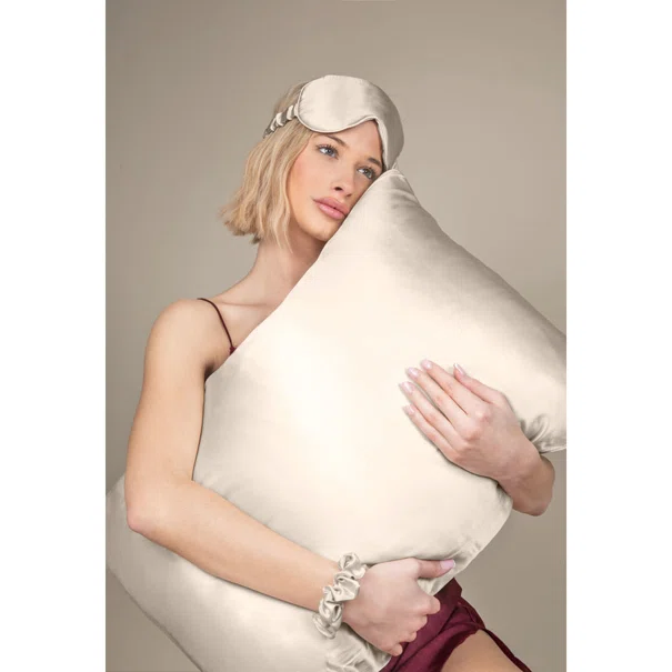 Μεταξωτή Μαξιλαροθήκη + Μάσκα Ύπνου + Scrunchie Feel & Touch Beauty Sleep Champagne