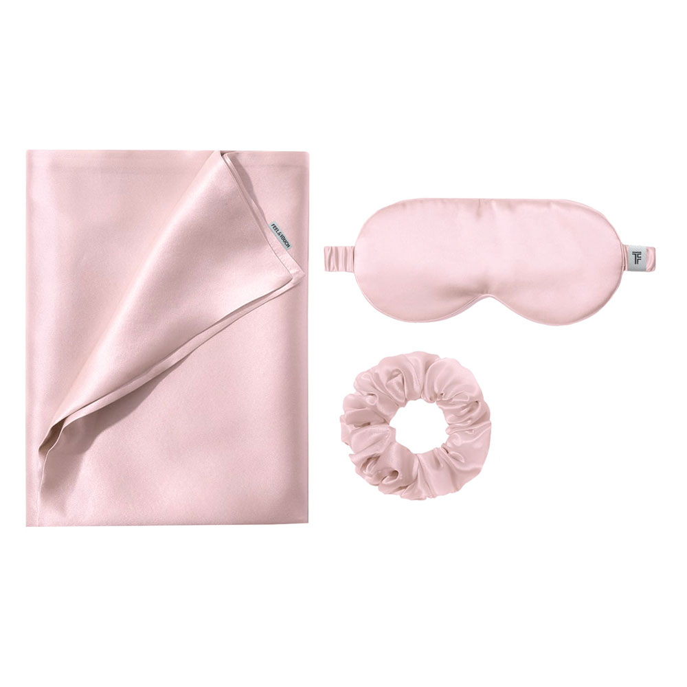 Μεταξωτή Μαξιλαροθήκη + Μάσκα Ύπνου + Scrunchie Feel & Touch Beauty Sleep Pudra