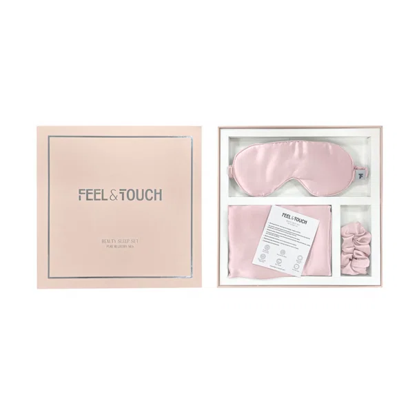 Μεταξωτή Μαξιλαροθήκη + Μάσκα Ύπνου + Scrunchie Feel & Touch Beauty Sleep Pudra