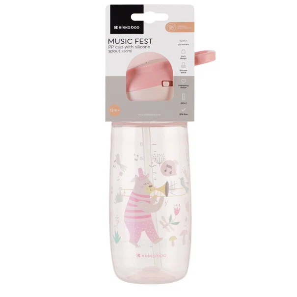 Παγούρι 450ml Με Καλαμάκι Kikka Boo Music Fest Clear Pink