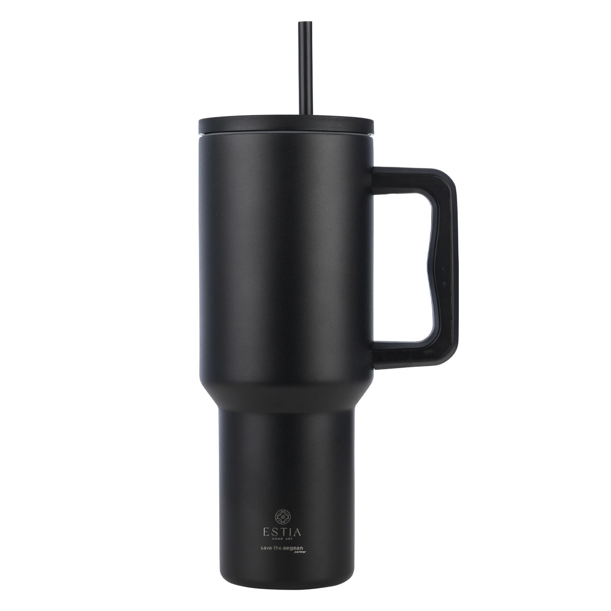 Κούπα Θερμός Με Λαβή & Καλαμάκι 1.2lt Estia Save The Aegean Tumbler Midnight Black 01-32180