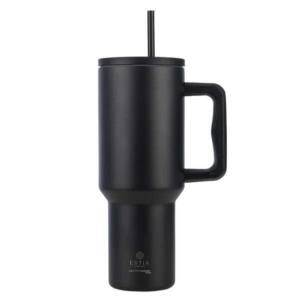 Κούπα Θερμός Με Λαβή & Καλαμάκι 1.2lt Estia Save The Aegean Tumbler Midnight Black 01-32180