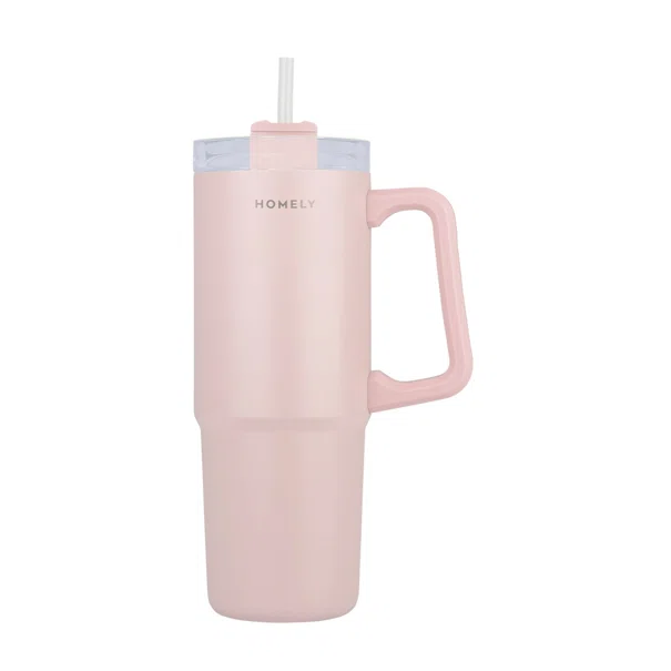 Κούπα Θερμός Με Λαβή & Καλαμάκι 900ml Homely Tumbler Rose Quartz 01-34535