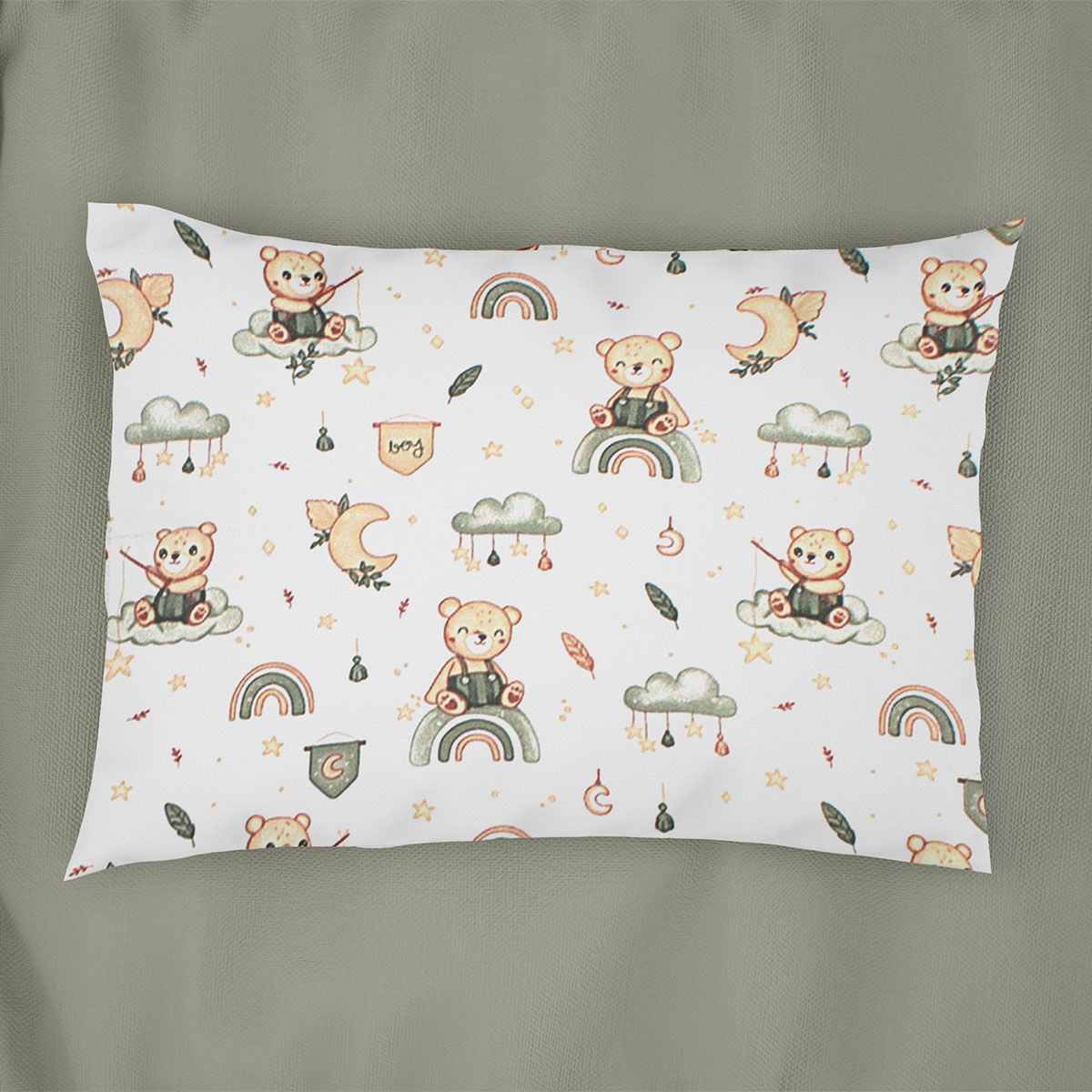 Βρεφική Μαξιλαροθήκη (35x45) Dimcol Cloudy Bear 581 White - Olive