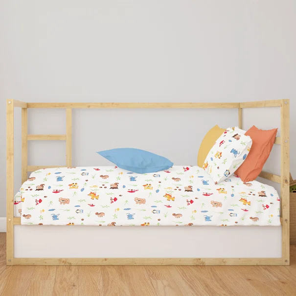 Σεντόνι Κούνιας Με Λάστιχο (70x140+15) Dimcol Animals 570 White - Sky Blue