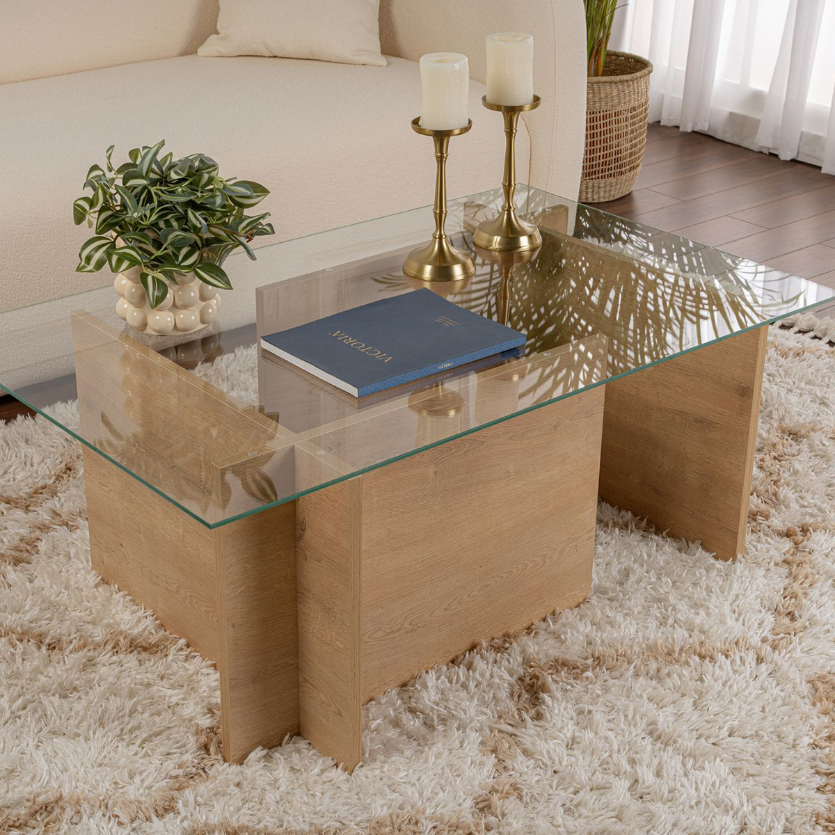 Τραπέζι Σαλονιού (105x65x40) A-G Vetrino 353NRD1109 Honey Oak