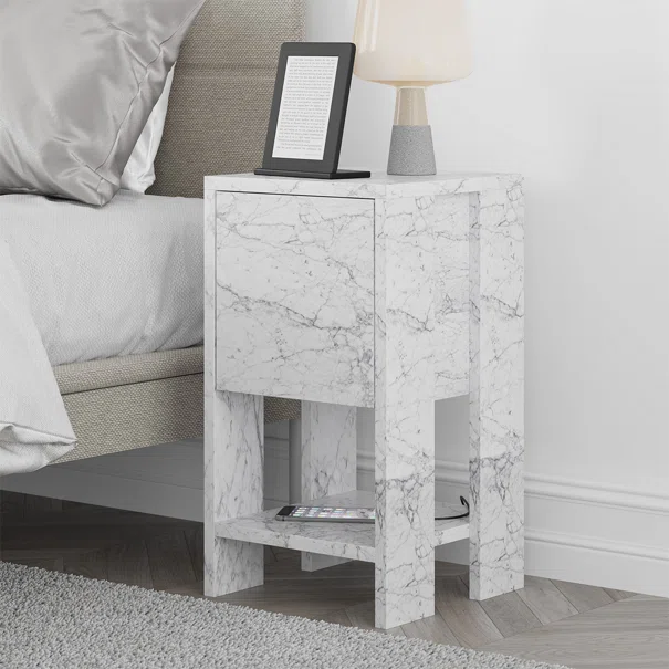 Κομοδίνο Με Ντουλάπι & Ράφι (30x30x55) A-G Ema 776HMS3439 Marble
