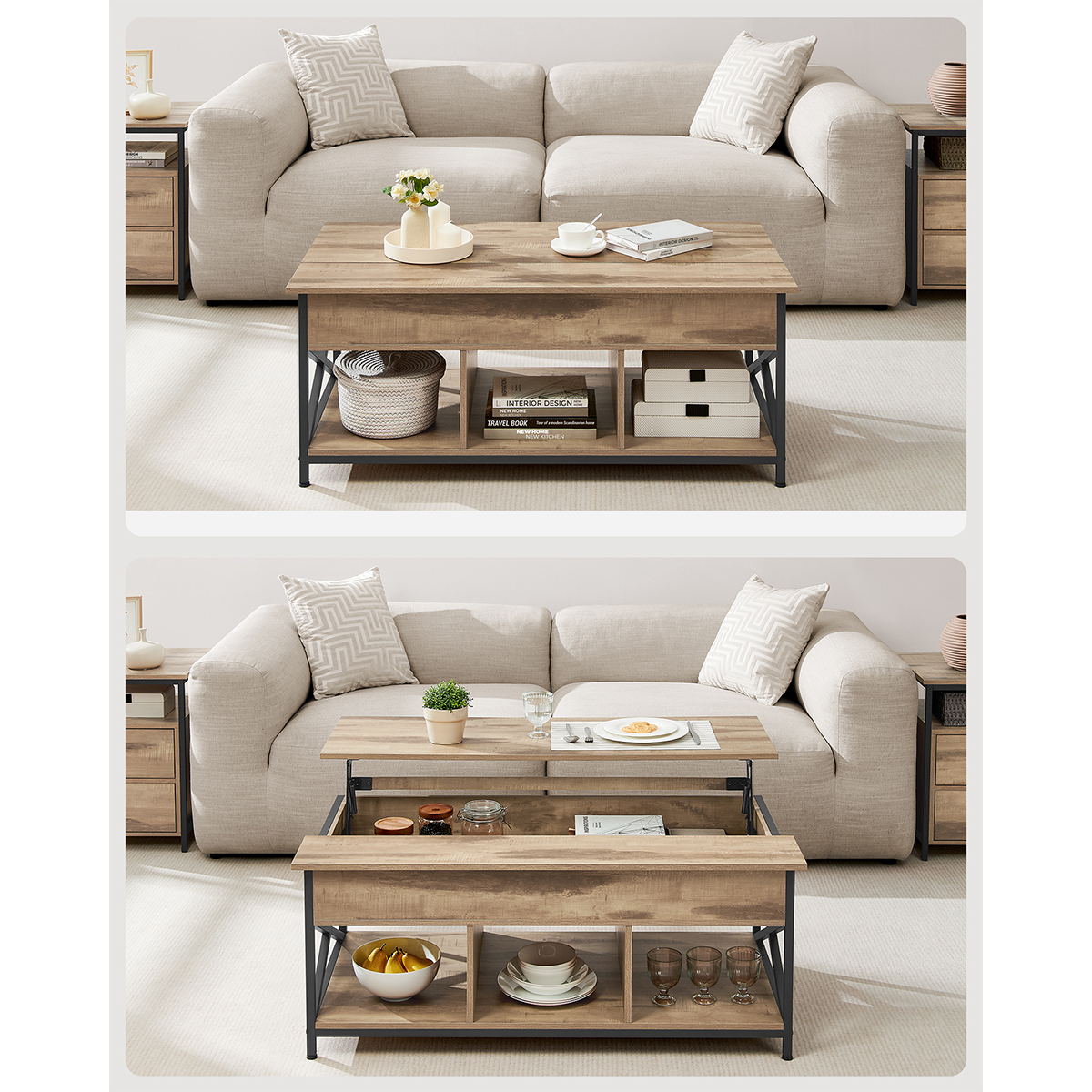 Τραπέζι Σαλονιού με Σερβιτόρο 3 Ράφια (120X60X48) Vasagle Lct215K50 Έπιπλα Τραπεζάκια Μέσης Spitishop
