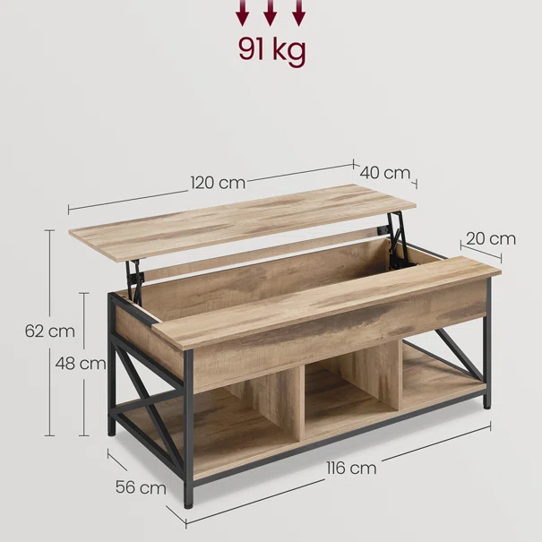 Τραπέζι Σαλονιού Με Σερβιτόρο & 3 Ράφια (120x60x48) Vasagle LCT215K50