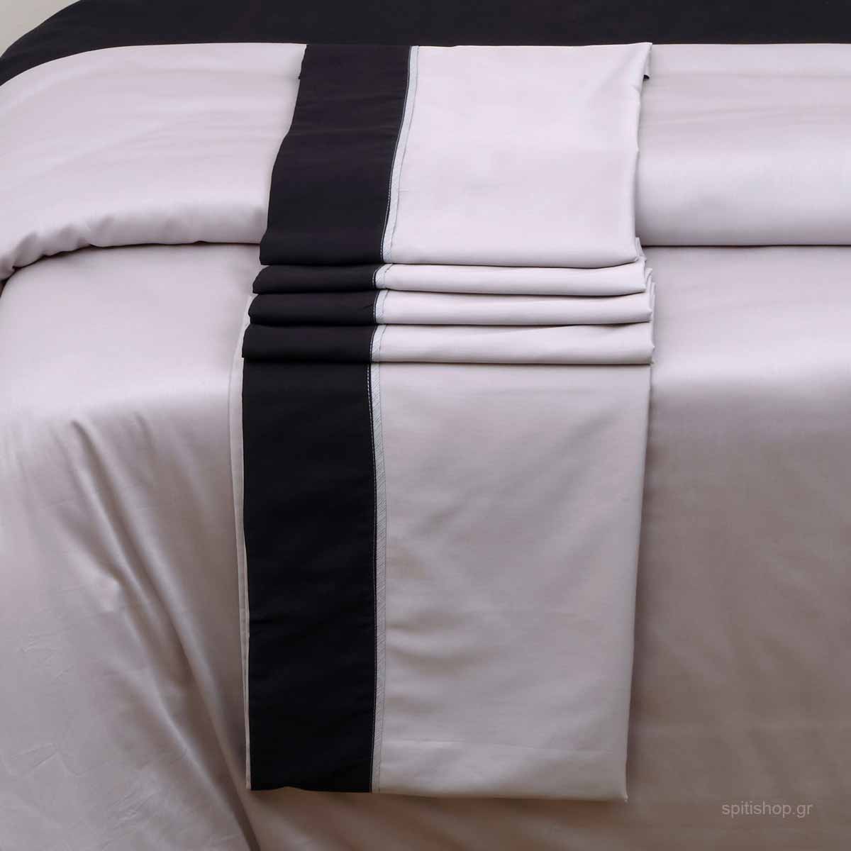Σεντόνια Υπέρδιπλα (Σετ) Anna Riska Luxury Bicolour Grey Black Λευκά Είδη Κρεβατοκάμαρας Σετ Spitishop