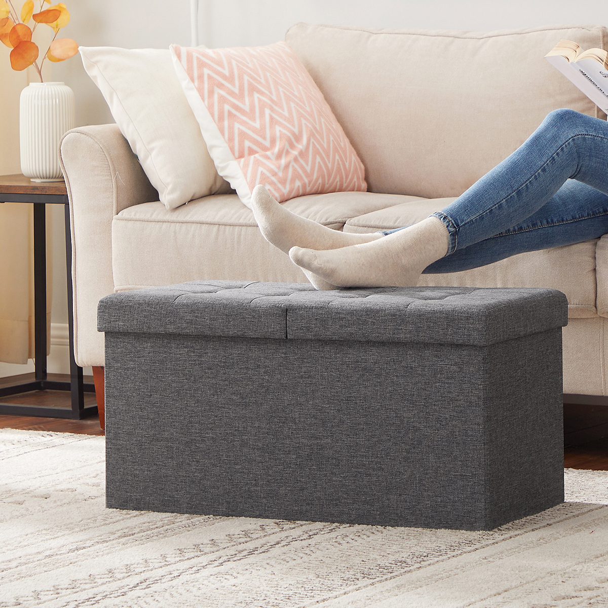 Ταμπουρέ με Αποθηκευτικό Χώρο (76X38X38) Songmics Lsf46Gyz Έπιπλα Σκαμπό Κρεβατοκάμαρας Spitishop