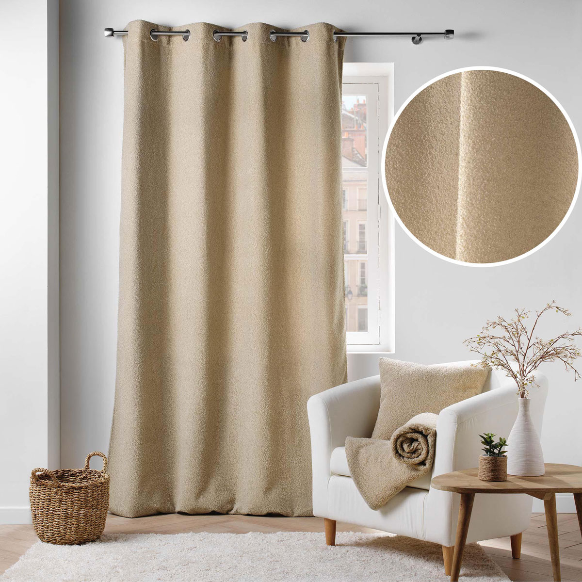 Κουρτίνα Μπουκλέ (140x240) Με Τρουκς L-C Wooly Beige 1612082