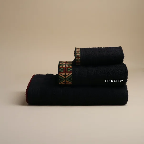 Πετσέτα Προσώπου (50x90) White Fabric Perrin Black 500gsm
