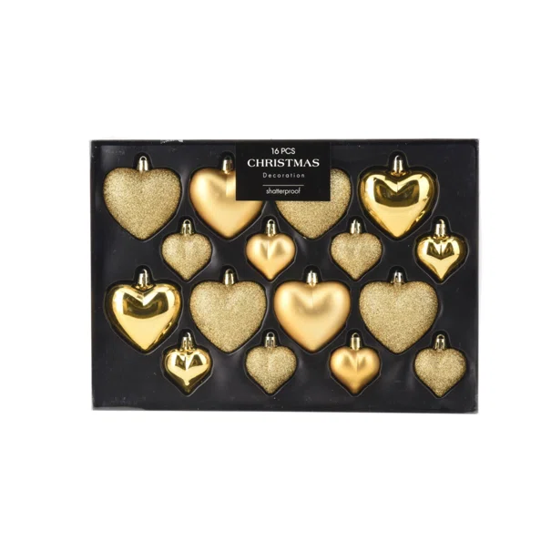 Χριστουγεννιάτικα Στολίδια (Σετ 16τμχ) K-M Heart Gold AVS101600