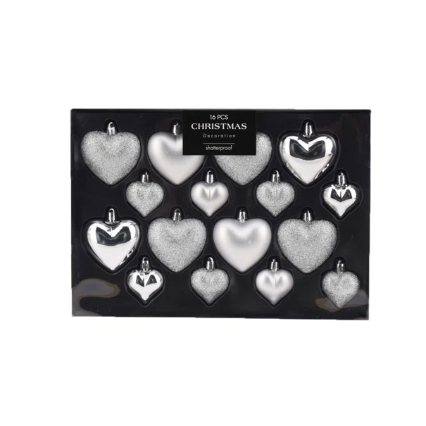Χριστουγεννιάτικα Στολίδια (Σετ 16τμχ) K-M Heart Silver AVS101610