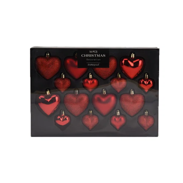 Χριστουγεννιάτικα Στολίδια (Σετ 16τμχ) K-M Heart Red AVS101620