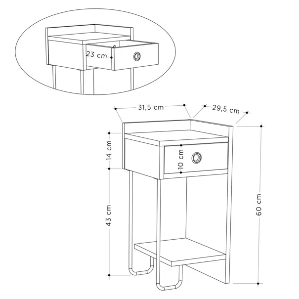 Κομοδίνο Δεξί (32x30x61) A-G Sirius Right 776HMS3437 Oak