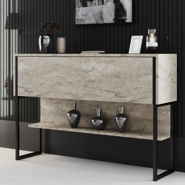 Κονσόλα Εισόδου (120x30x80) A-G Luxe 618BLY1410 Travertine/Black
