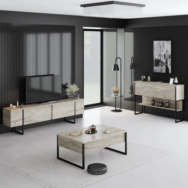 Κονσόλα Εισόδου (120x30x80) A-G Luxe 618BLY1410 Travertine/Black