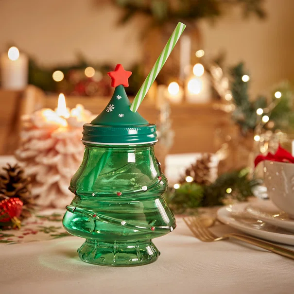 Χριστουγεννιάτικο Ποτήρι Με Καλαμάκι 500ml A-S Xmas Tree Green 208690