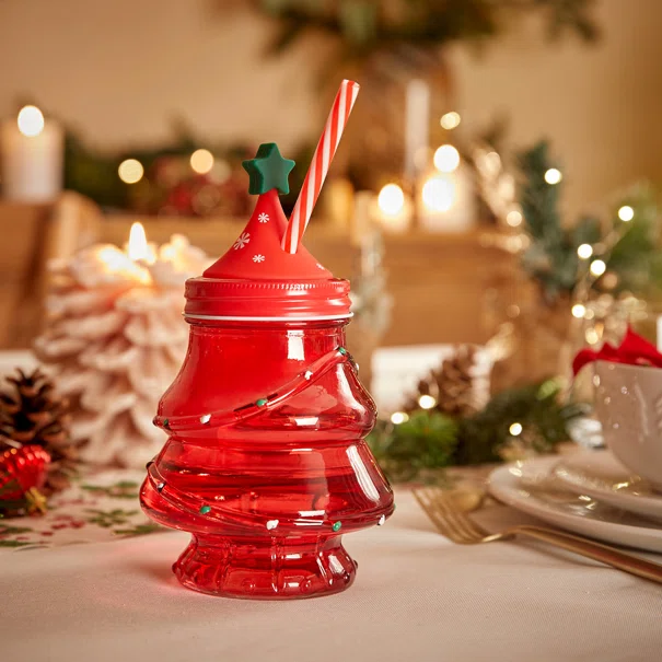 Χριστουγεννιάτικο Ποτήρι Με Καλαμάκι 500ml A-S Xmas Tree Red 208690