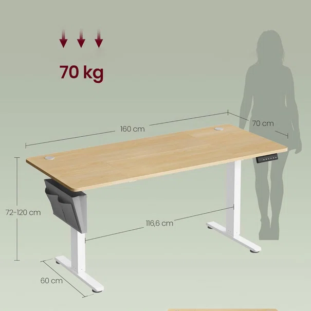 Ηλεκτρικό Γραφείο (160x70x72/120) Με Ρυθμιζόμενο Ύψος Songmics LSD136YA01