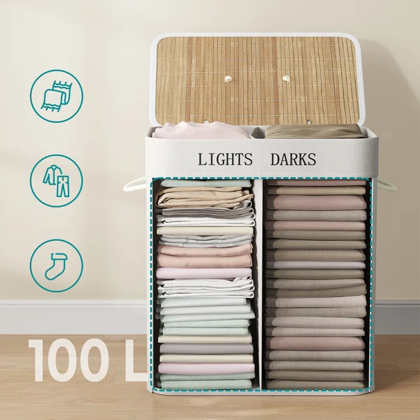 Καλάθι Απλύτων 2 Θέσεων (52x32x62.5) Songmics LCB064G03V2