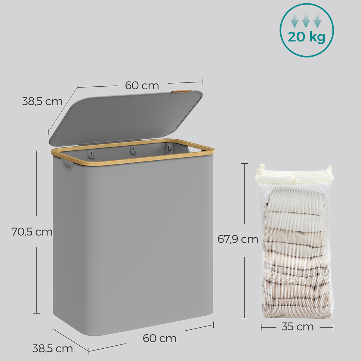 Καλάθι Απλύτων 3 Θέσεων (60X38 5X70 5) Songmics Lcb515G01V1 Μπάνιο Καλάθια Spitishop