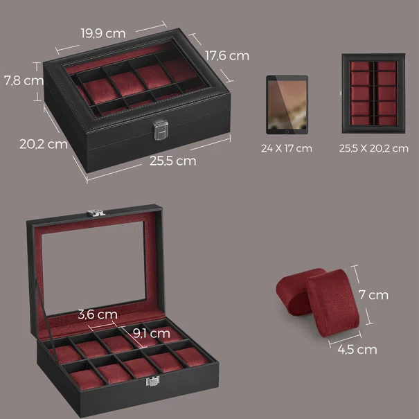 Θήκη Για 10 Ρολόγια (25.5x20.2x7.8) Songmics JWB010R01