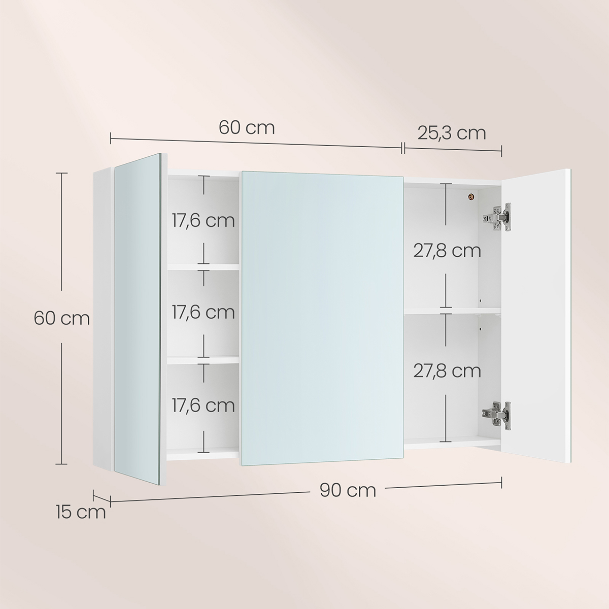 Καθρέφτης Μπάνιου με Ντουλάπια (90X15X60) Vasagle Bbk032W01 Διακόσμηση Καθρέφτες Τοίχου Spitishop
