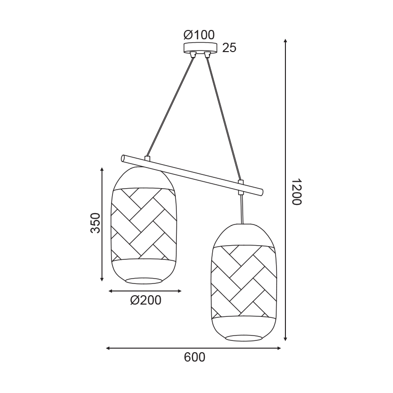 Φωτιστικό Οροφής Δίφωτο Aca Coconut Od762P60Rw Rattan Φωτιστικά Κρεμαστά Spitishop