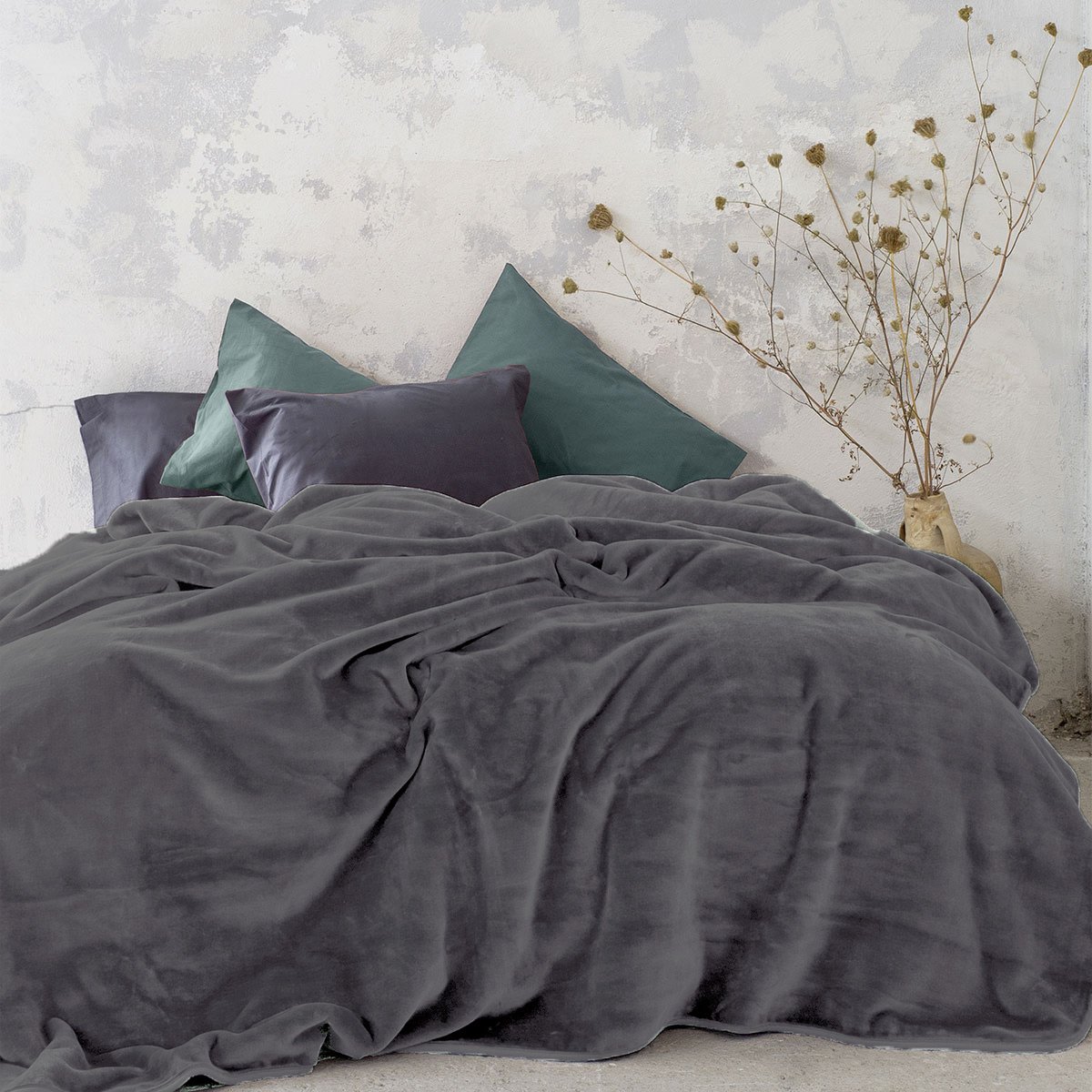 Κουβέρτα Βελουτέ King Size (240x260) Nima Bed Linen Coperta D.Grey