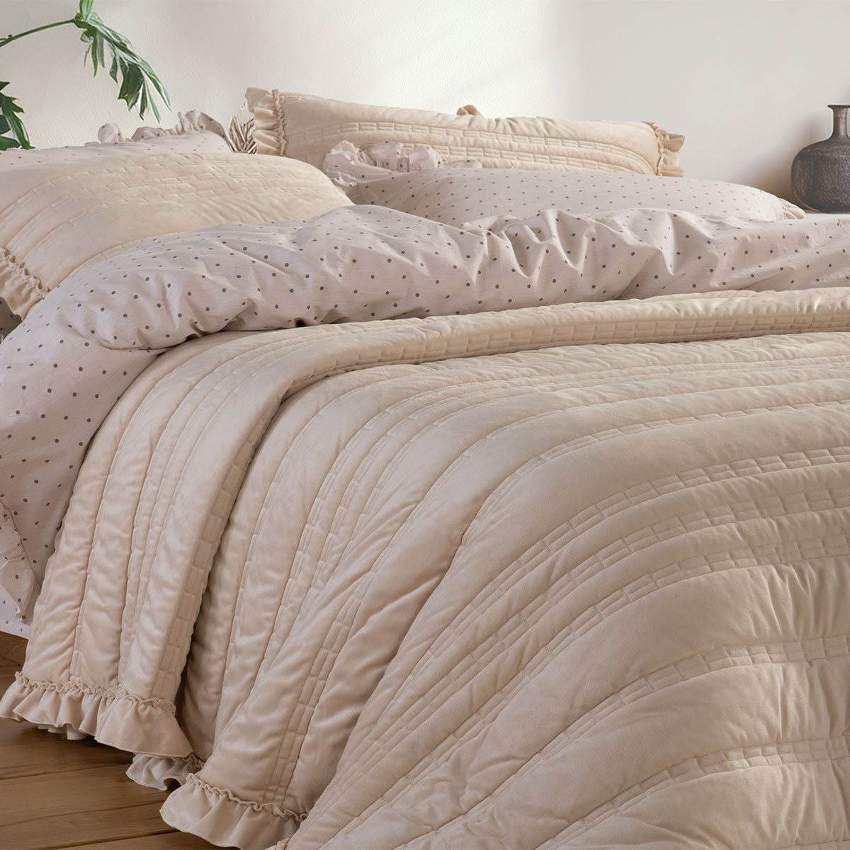 Λεπτό Πάπλωμα Βελουτέ Υπέρδιπλο (230x240) Nef-Nef Homeware Elements Sirion Ecru