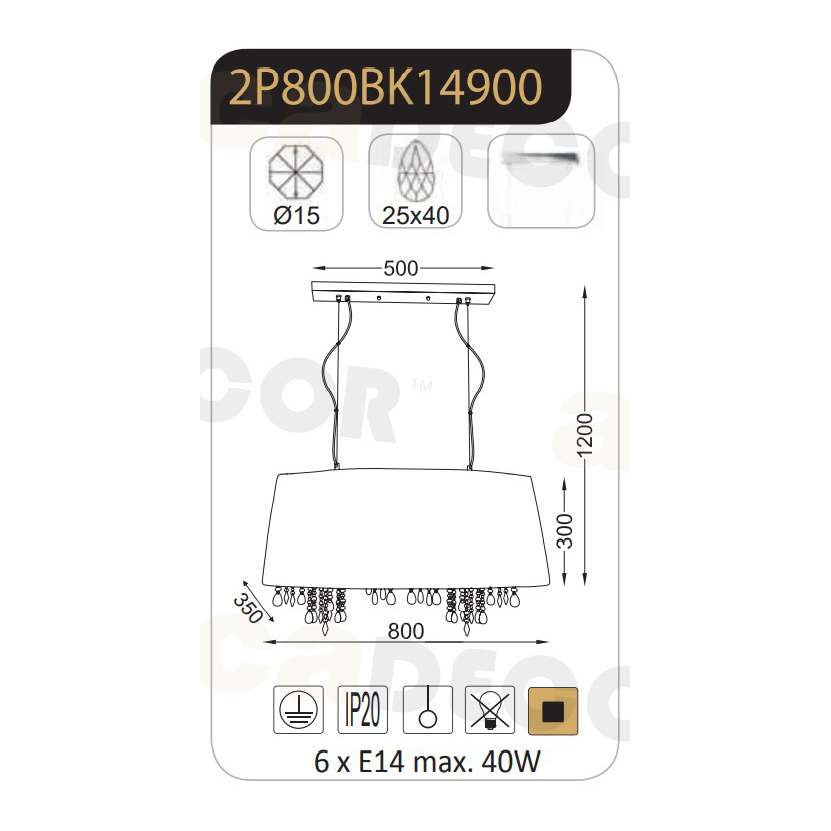 Φωτιστικό Οροφής Πολύφωτο Aca Alice 2P800Bk Black Φωτιστικά Κρεμαστά Τραπεζαρίας Spitishop