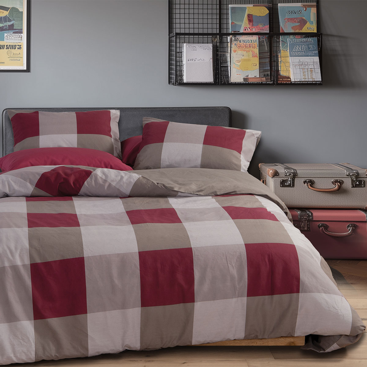 Παπλωματοθήκη Μονή (Σετ 170x240) 2 Όψεων Nef-Nef Homeware Casual Check Bordo