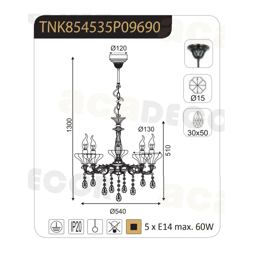 Πολυέλαιος Οροφής Aca Sarto Tnk854535P Bronze Φωτιστικά Κρεμαστά Τραπεζαρίας Spitishop