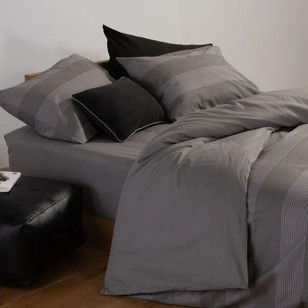 Παπλωματοθήκη Μονή (Σετ 170x240) 2 Όψεων Nef-Nef Homeware Casual Stripe D.Grey
