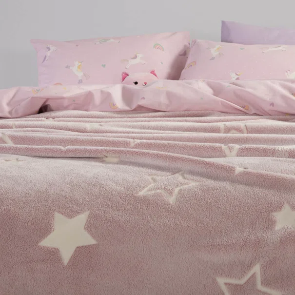 Φωσφοριζέ Κουβέρτα Fleece Μονή (160x220) Nef-Nef Homeware Junior Starlight Pink