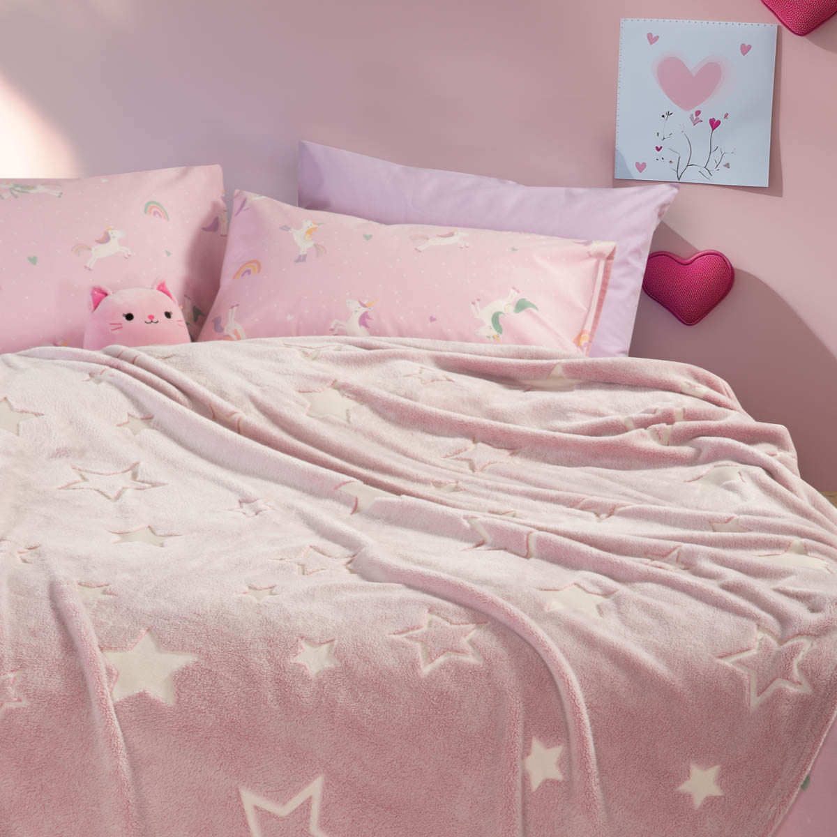 Φωσφοριζέ Κουβέρτα Fleece Κούνιας (110x150) Nef-Nef Homeware Junior Starlight Pink