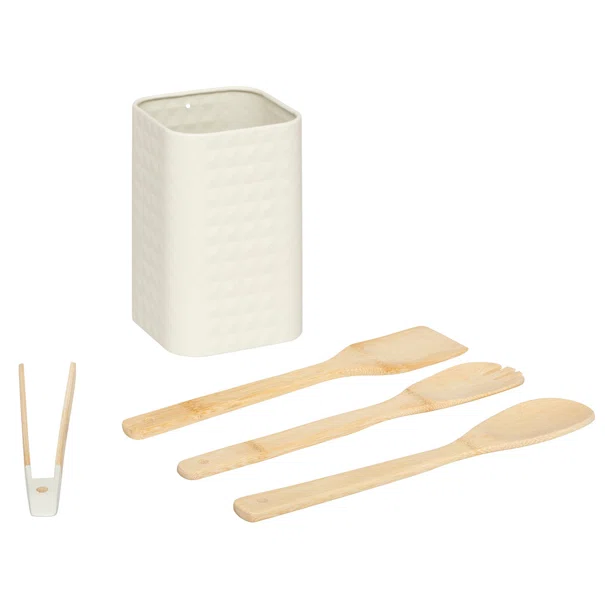 Κουτάλες Μαγειρικής + Βάση (Σετ 5τμχ) F-V Sensia 190133 Beige
