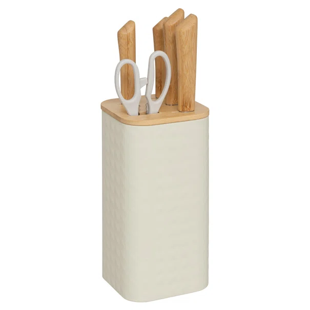 Μαχαίρια Κουζίνας & Ψαλίδι Σε Βάση (Σετ 6τμχ) F-V Sensia 190134 Beige