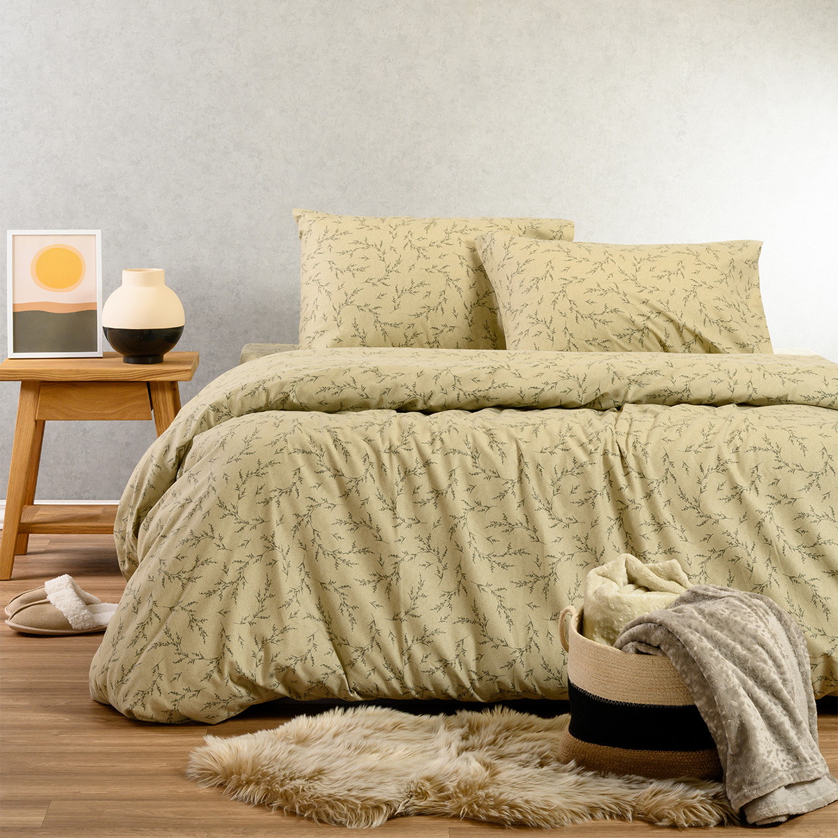 Φανελένια Σεντόνια King Size (Σετ) Melinen Winter Line Poppy Pastel Olive
