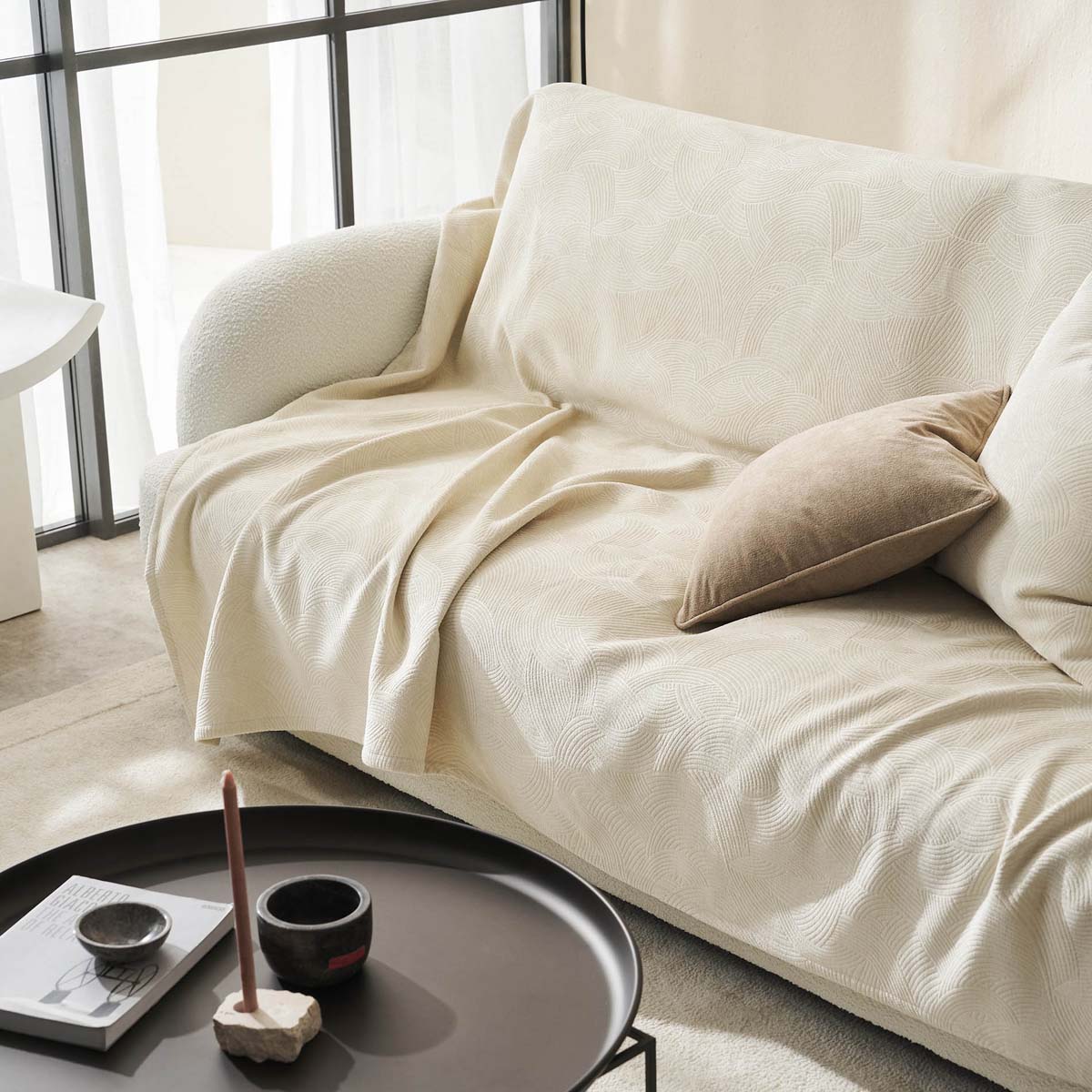 Ριχτάρι Καναπέ Τριθέσιου Βελουτέ (180x310) Gofis Home Nimbus Ecru 447/25