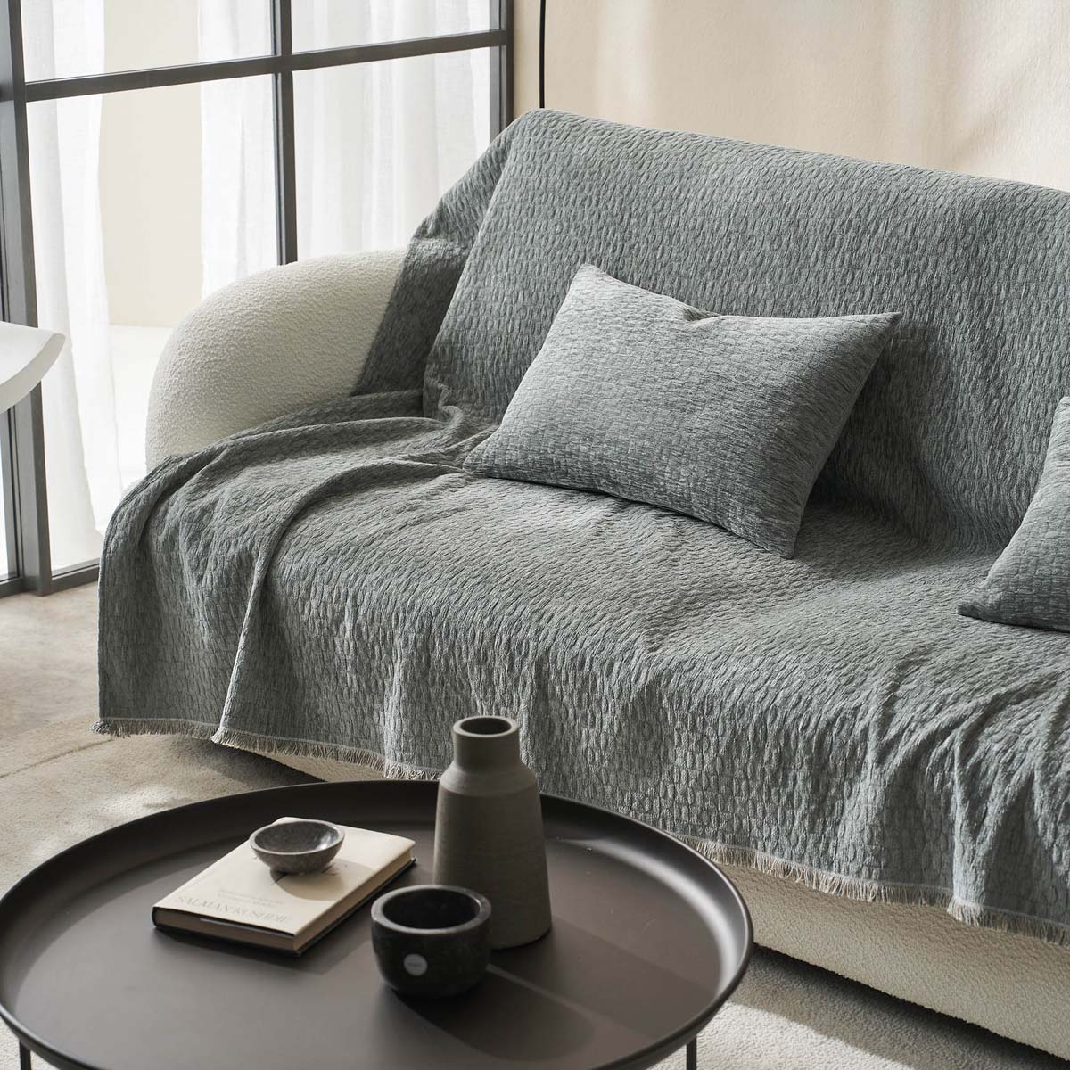 Ριχτάρι Καναπέ Τριθέσιου (180x300) Gofis Home Ondine Weed Grey 184/07