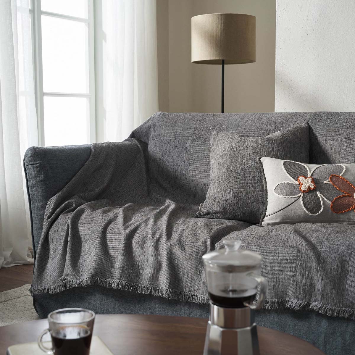 Ριχτάρι Πολυθρόνας (180x180) Gofis Home Zephyr Ink Grey 146/15