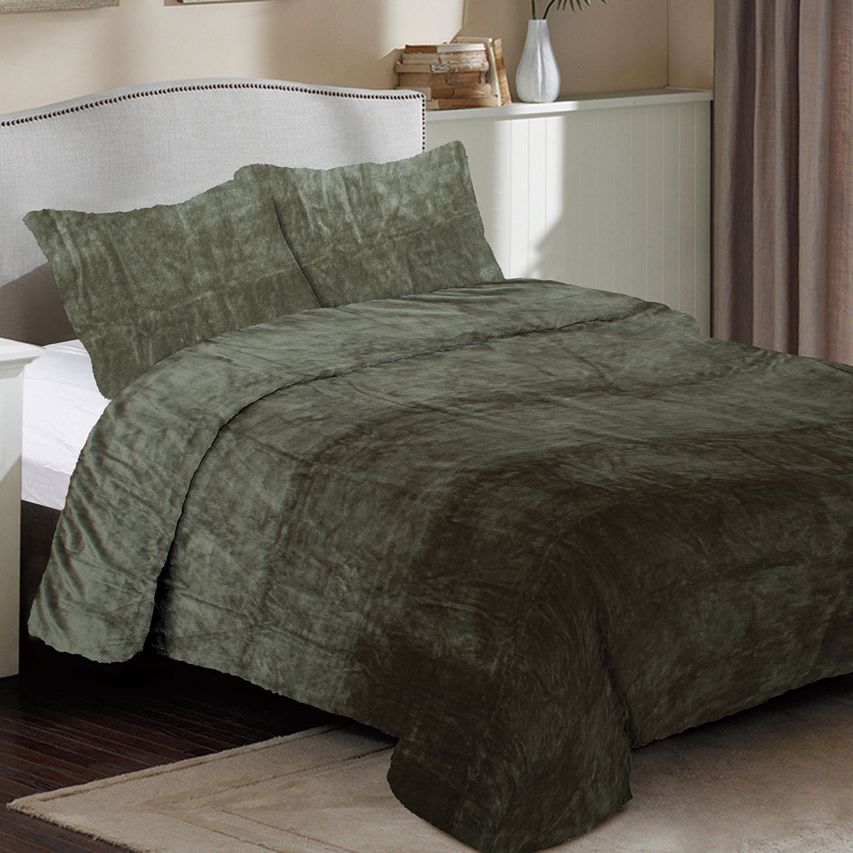 Κουβέρτα Fleece Μονή (160x220) Dimcol Solid 07 Olive